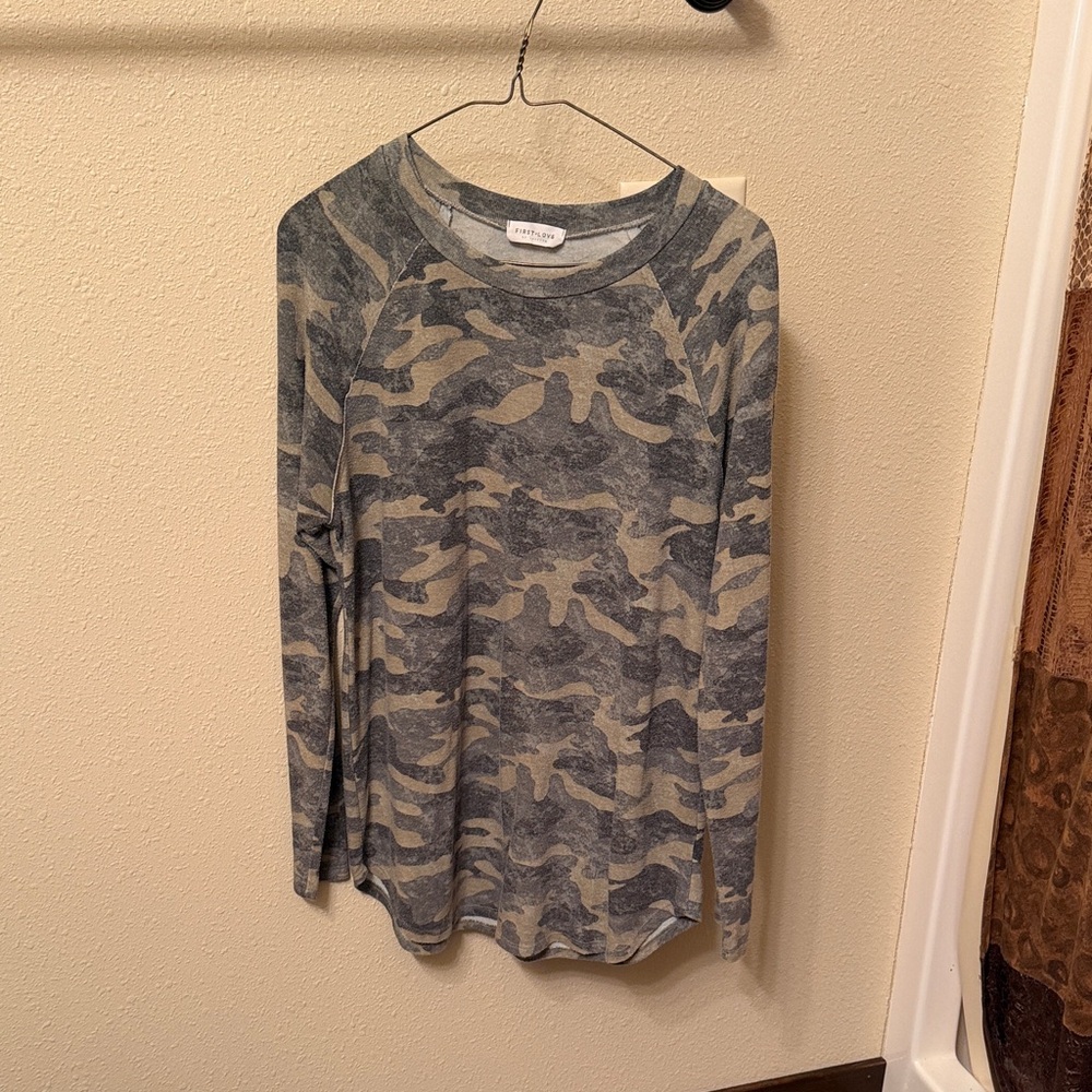 First Love Gray Camouflage Top
